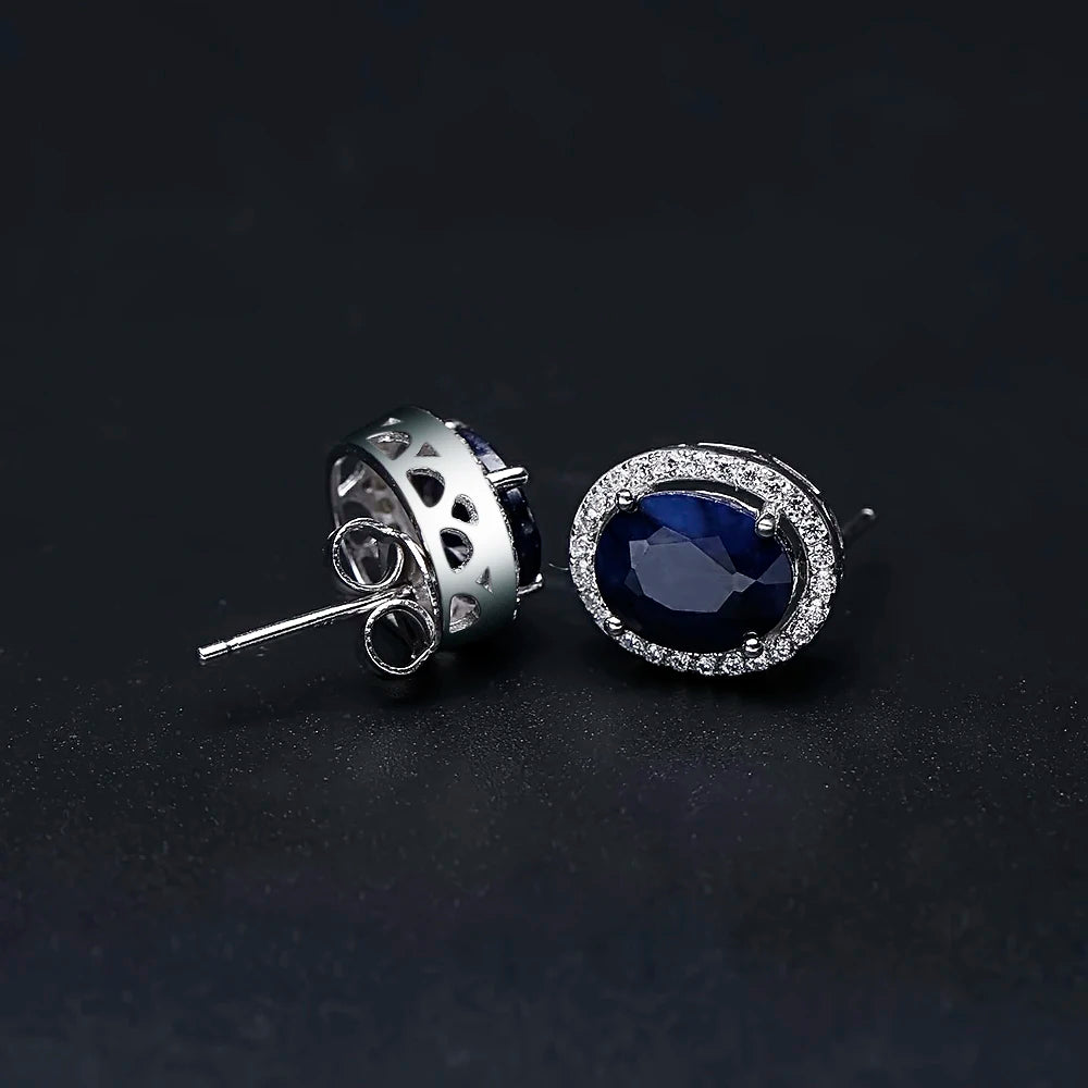 Women's Blue Sapphire 925 sterling silver Stud Earrings
