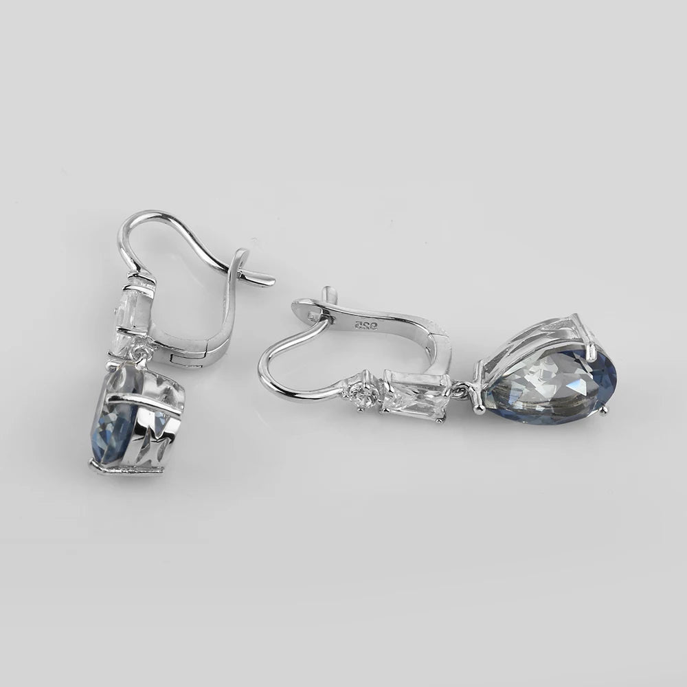 Blue Mystic Gemstone Sterling Silver Drop Rings