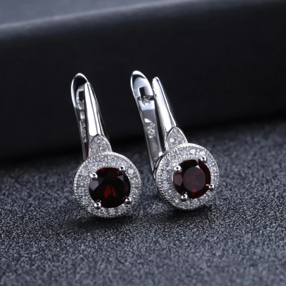 3.15Ct Red Garnet Gemstone Earrings 925 Sterling Silver Set For Women.