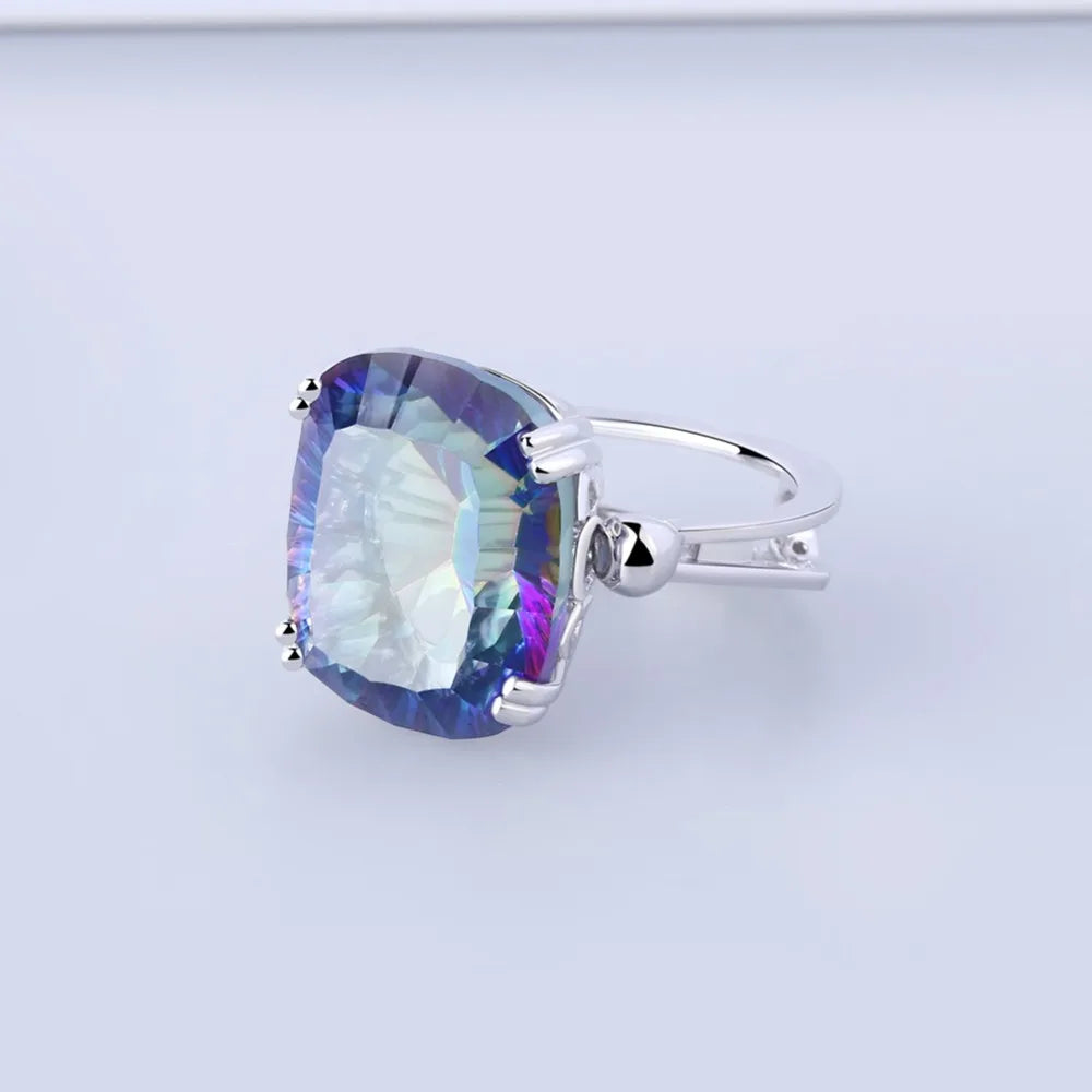 18.42Ct Rainbow Fire Mystic Topaz Ring For Women 925 Sterling Silver.