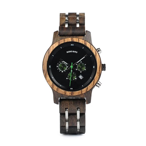 Women Chronograph Watch With Auto Date Versatile Wooden Timepieces.