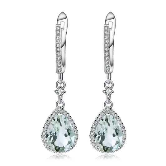 Green Amethyst Prasiolite Drop Earrings 925 Sterling Silver for Women.