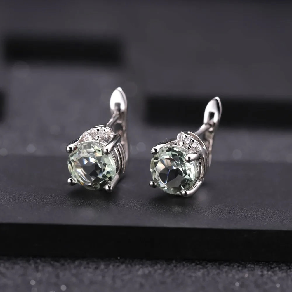 4.08t Green Amethyst Prasiolite Earrings Sterling Silver Stud Women.