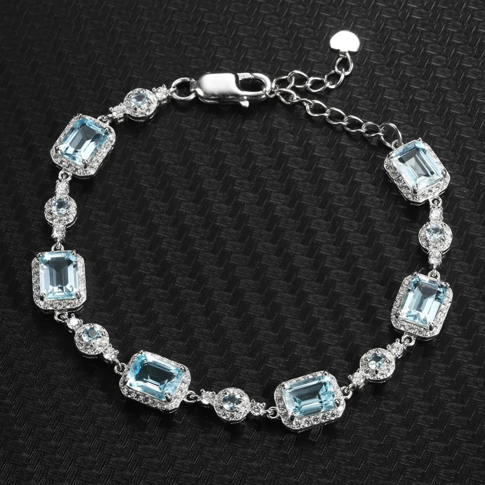 19.01Ct Sky Blue Topaz Bracelet Sterling Silver Gemstone for Women.