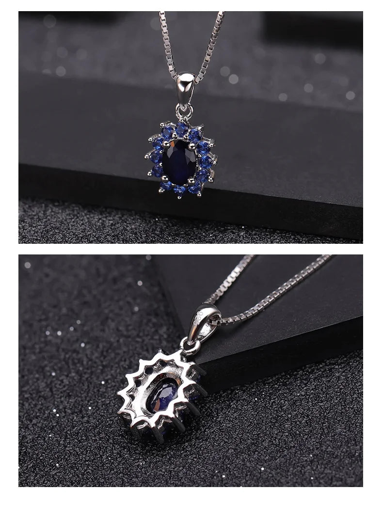 0.94Ct Blue Sapphire 585 14K 10K 18K Gold 925 Silver Womans Necklace.