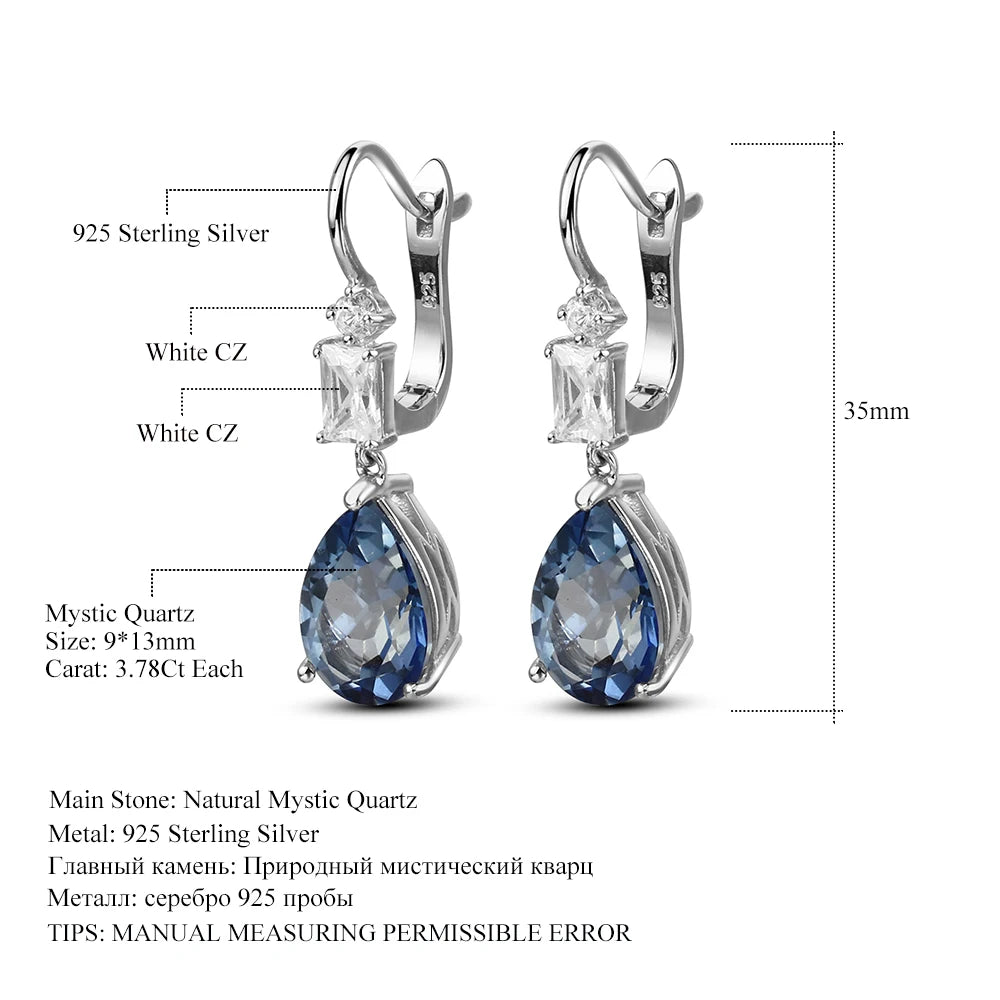 Blue Mystic Gemstone Sterling Silver Drop Rings