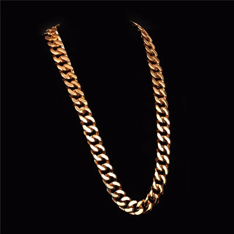 70cm Long Cuban Chain Necklace Stainless Steel Dubai Gold Color.