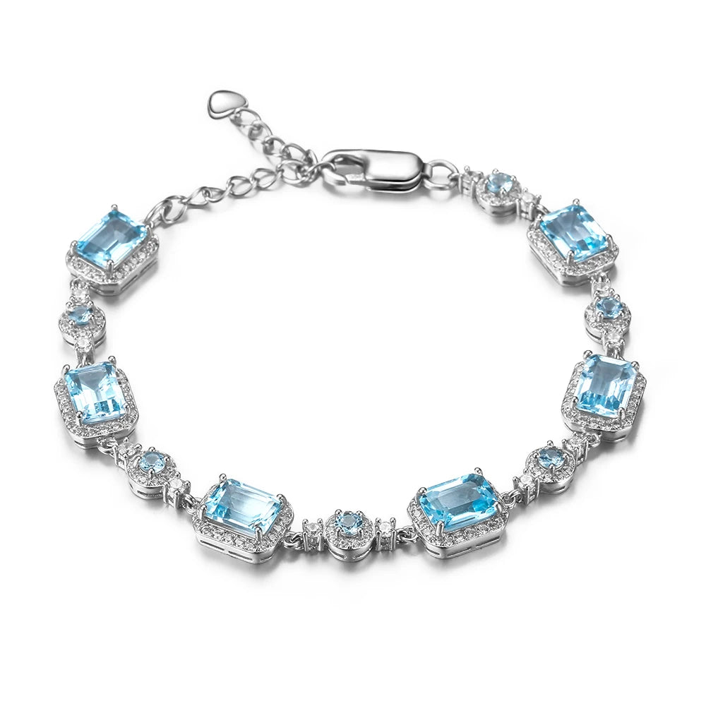 19.01Ct Sky Blue Topaz Bracelet Sterling Silver Gemstone for Women.