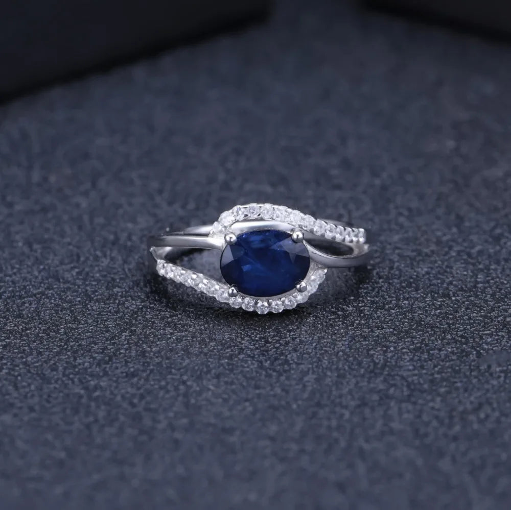 Women's  Sterling Silver Oval Blue Sapphire Gemstone Ring