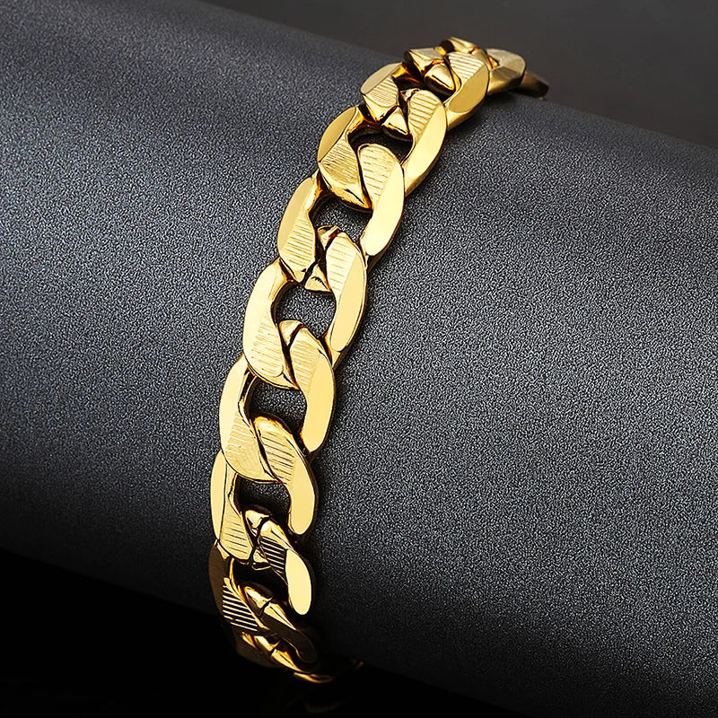Male Curb Cuban Link Chain Bracelet For Men Stainless Steel
