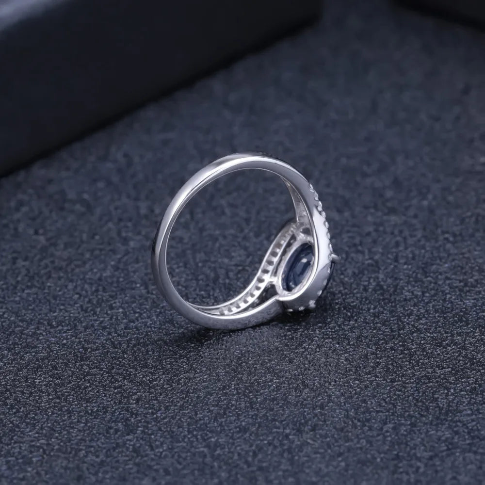 Women's  Sterling Silver Oval Blue Sapphire Gemstone Ring