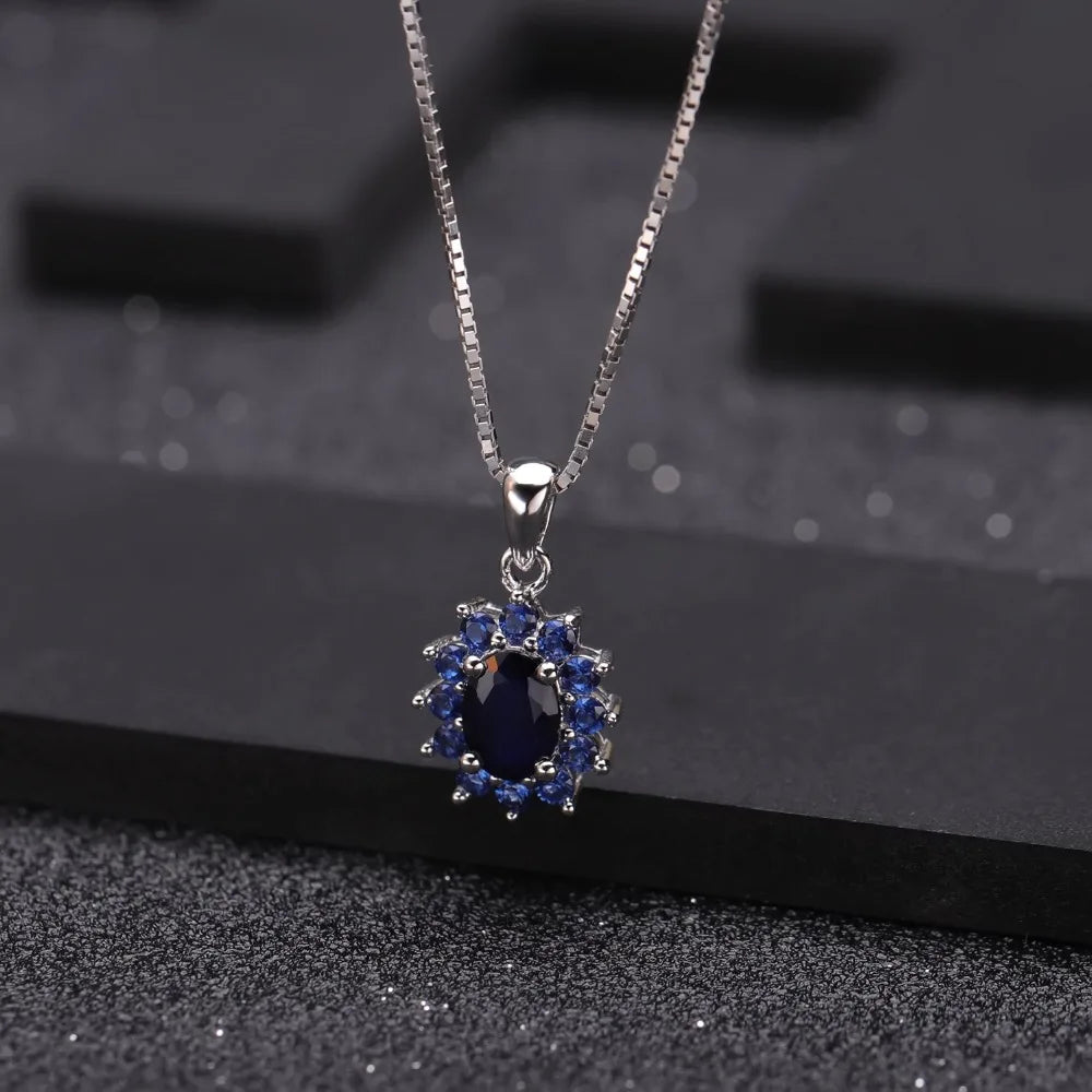 0.94Ct Blue Sapphire 585 14K 10K 18K Gold 925 Silver Womans Necklace.