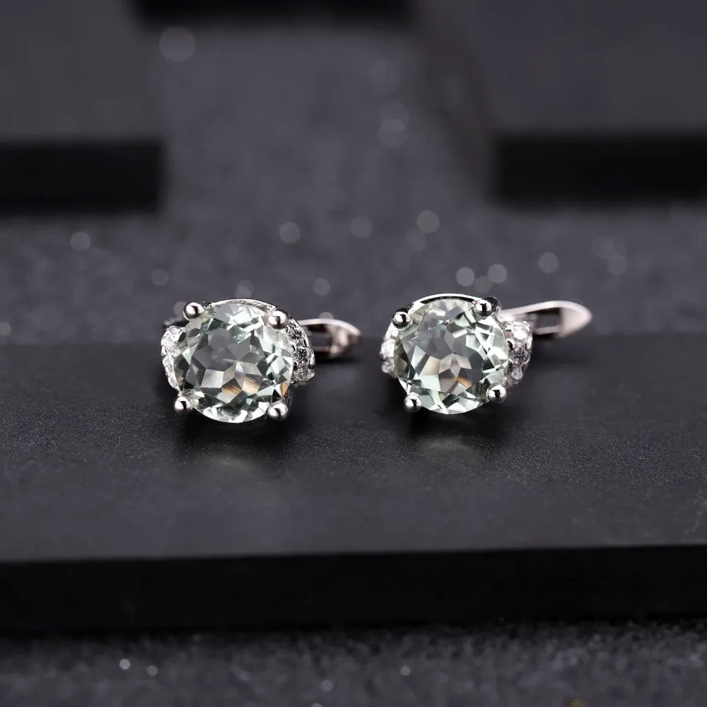 4.08t Green Amethyst Prasiolite Earrings Sterling Silver Stud Women.