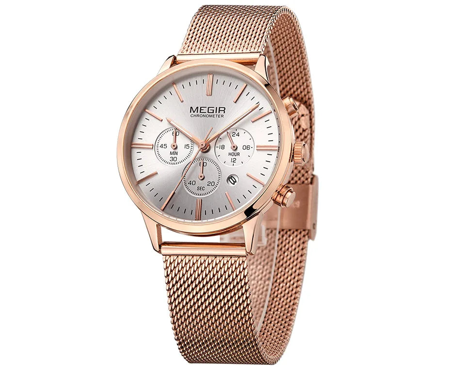 Women's Stainless Steel Mesh Bracelete Quartz Watch Chronograph Watch.