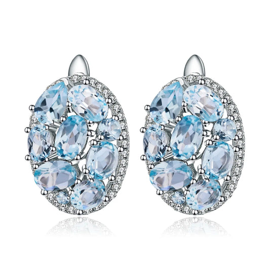 Womans Studs, Sky Blue Topaz Silver Oval Clip Earrings