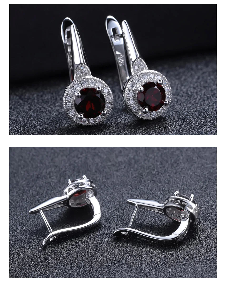 3.15Ct Red Garnet Gemstone Earrings 925 Sterling Silver Set For Women.