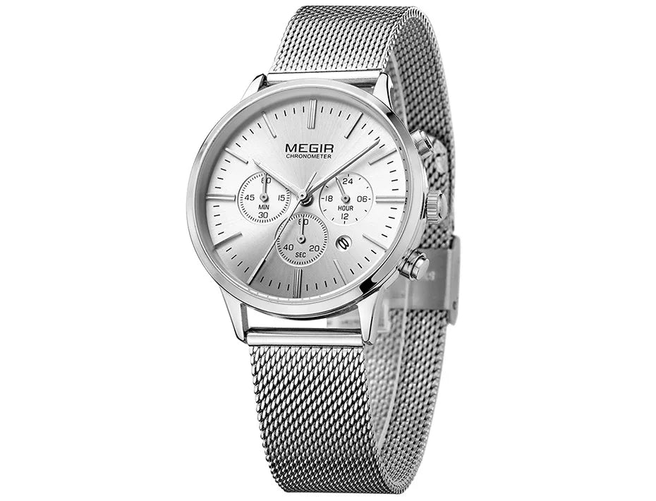 Women's Stainless Steel Mesh Bracelete Quartz Watch Chronograph Watch.