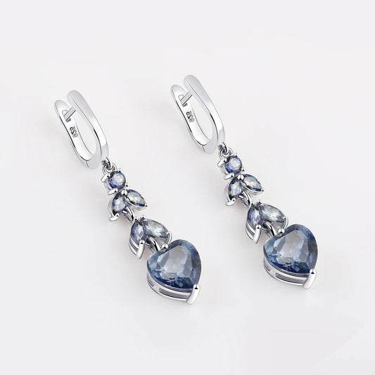Womens Iolite Blue Mystic Quartz Gemstone Drop Earrings