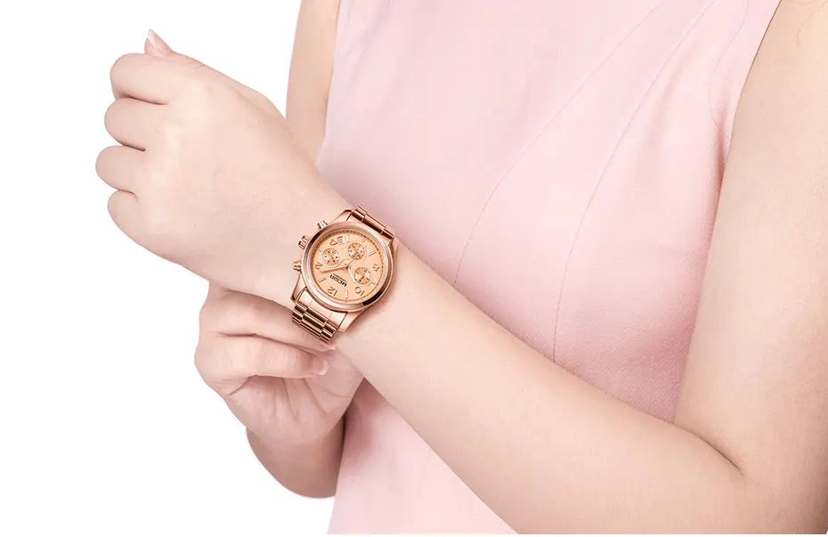 Chronograph Quartz Watches Women Top Brand Luxury Rose Gold watch.