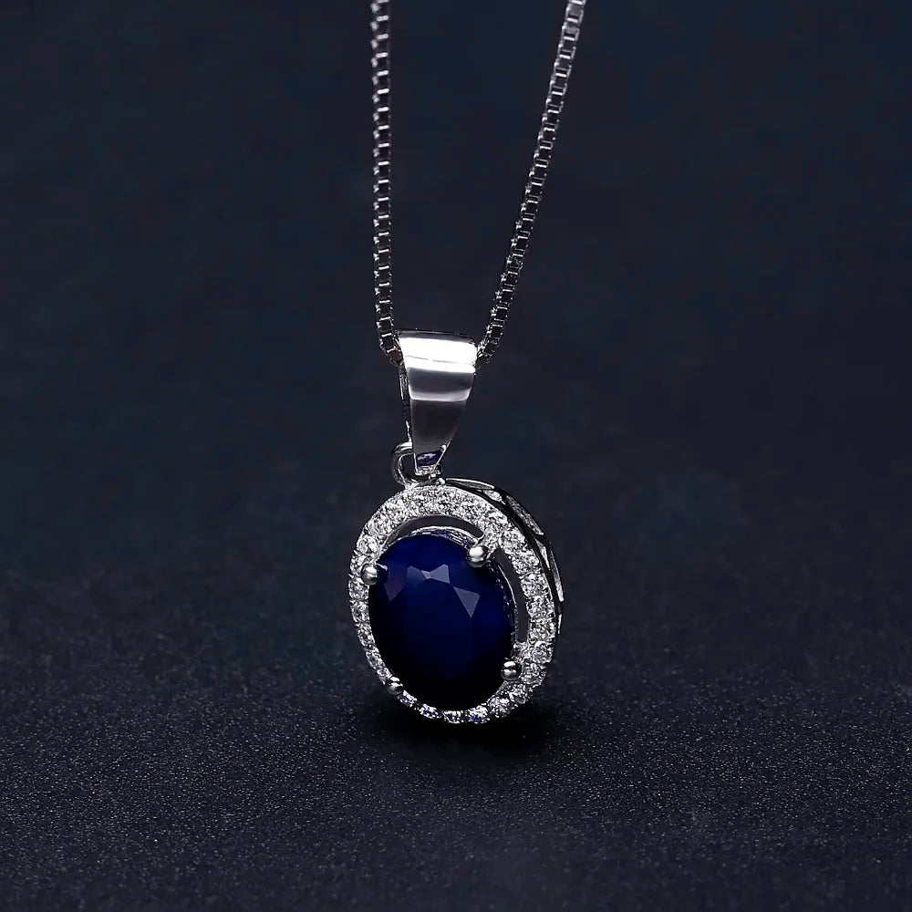 Blue Sapphire 585 14K 10K 18K Gold 925 Silver Necklace For Women.