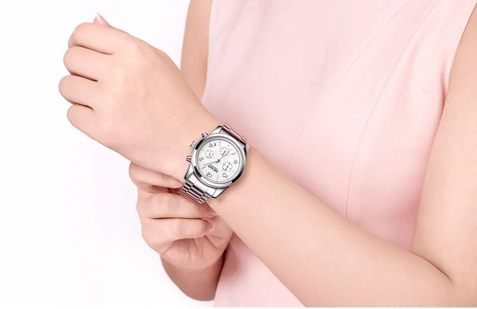 Chronograph Quartz Watches Women Top Brand Luxury Rose Gold watch.