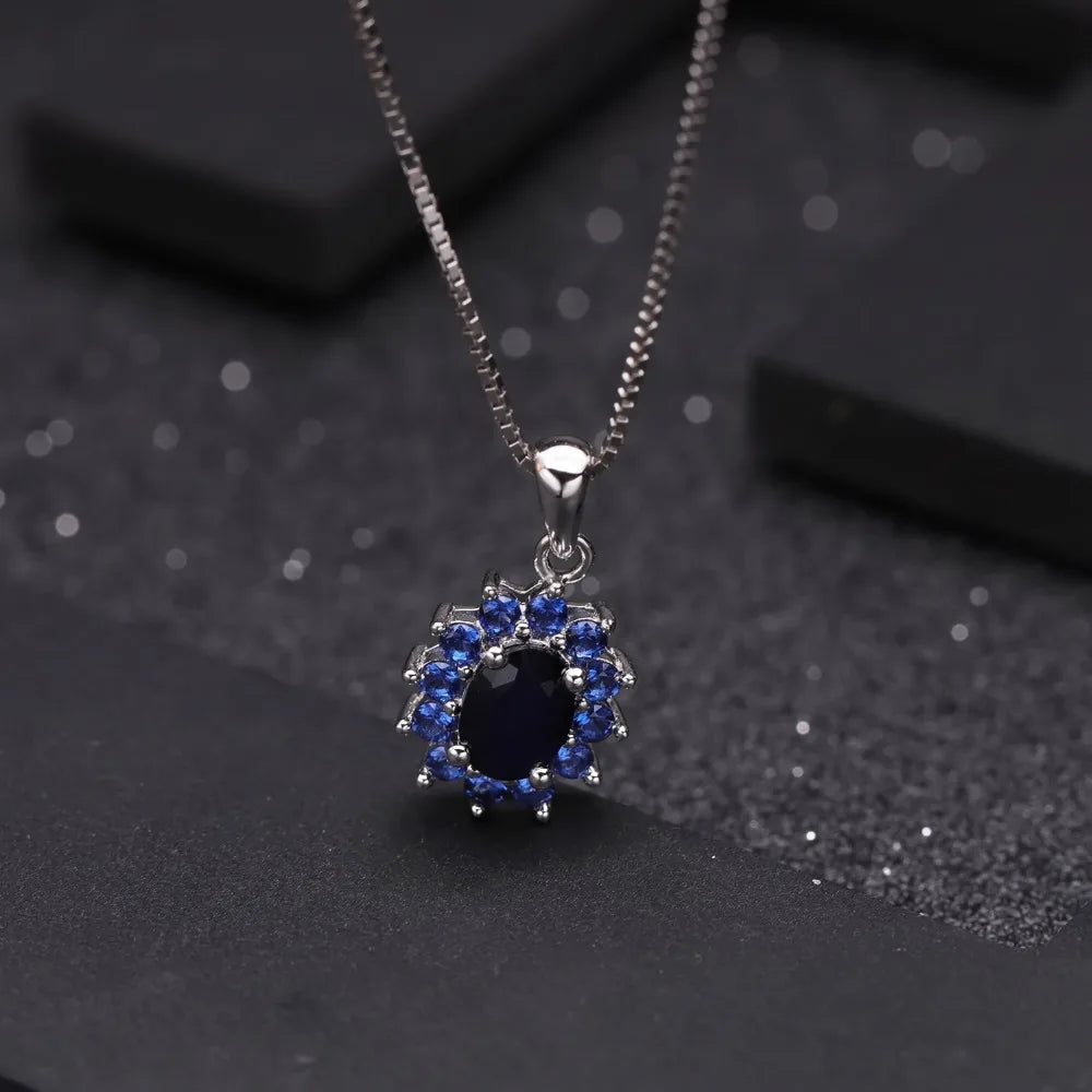 0.94Ct Blue Sapphire 585 14K 10K 18K Gold 925 Silver Womans Necklace.