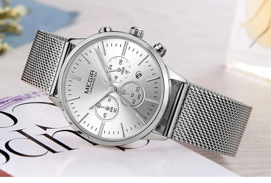 Women's Stainless Steel Mesh Bracelete Quartz Watch Chronograph Watch.