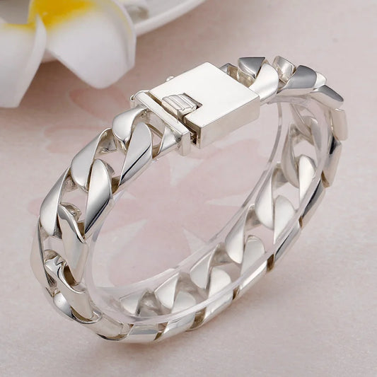 925 Sterling Silver Cuban Chain Bracelet For Men 200*15mm Bracelet.