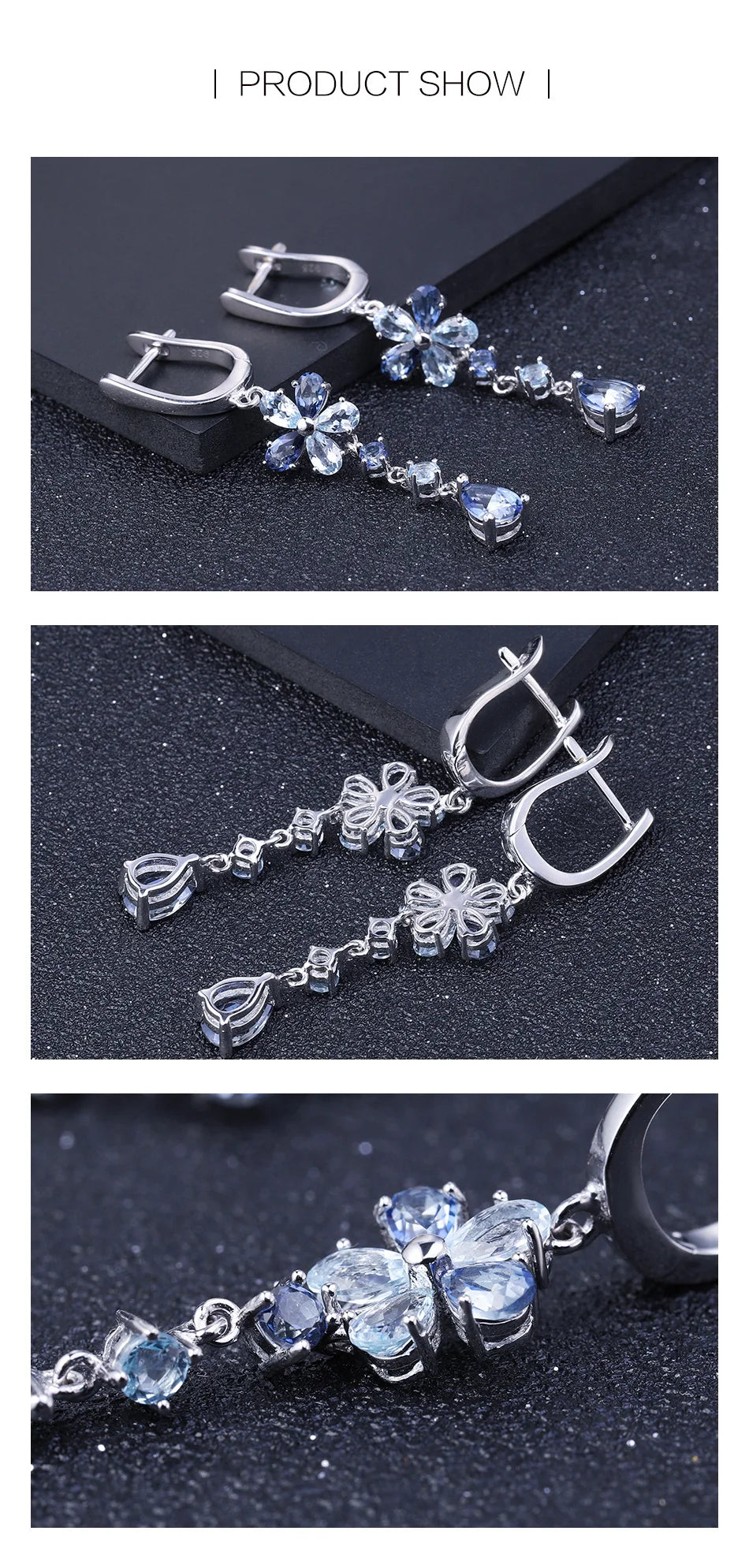 Iolite Mystic Sky Blue Topaz Silver Flower Drop Earrings