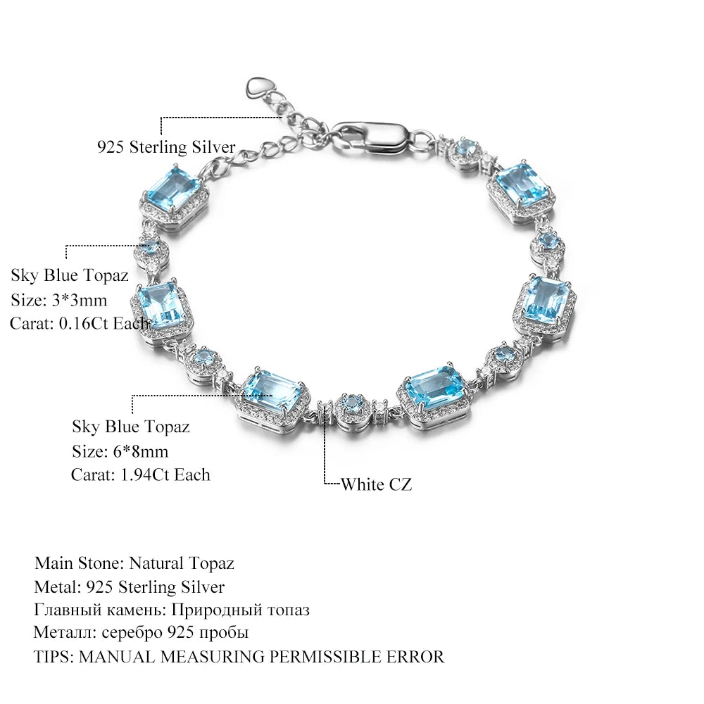 19.01Ct Sky Blue Topaz Bracelet Sterling Silver Gemstone for Women.