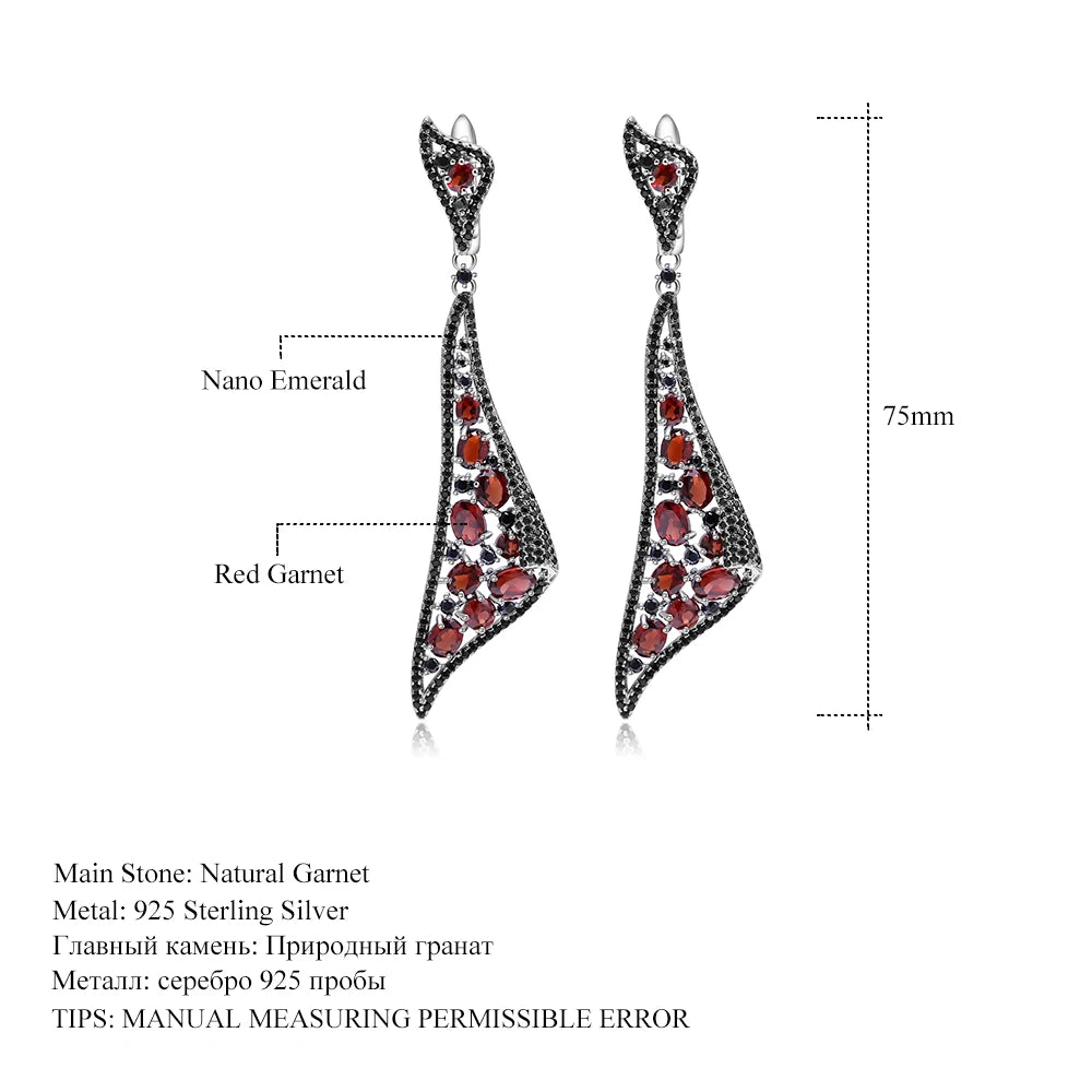 Sterling Sliver Vintage Gothic Red Garnet Gemstone  Earrings