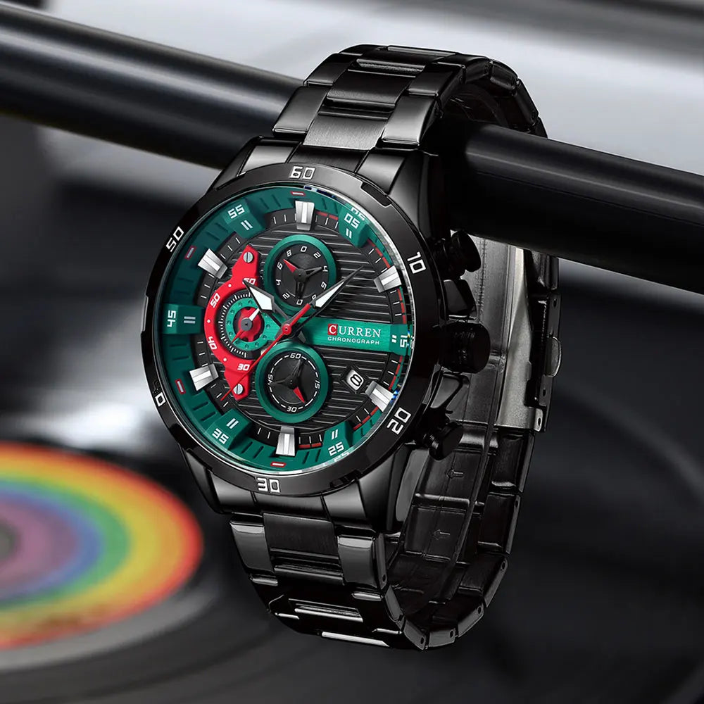 Mens Stainless Steel Luminous Chonograph Sports Watch