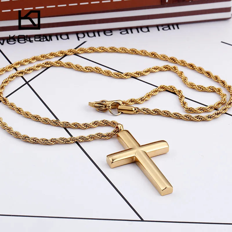 Cross Chain For Men 60cm Stainless Steel Gold ColorCross Necklace.