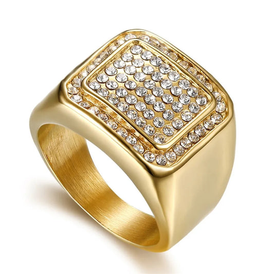 Hip Hop Men's 316L Stainless Steel  Cubic Zircon Rings