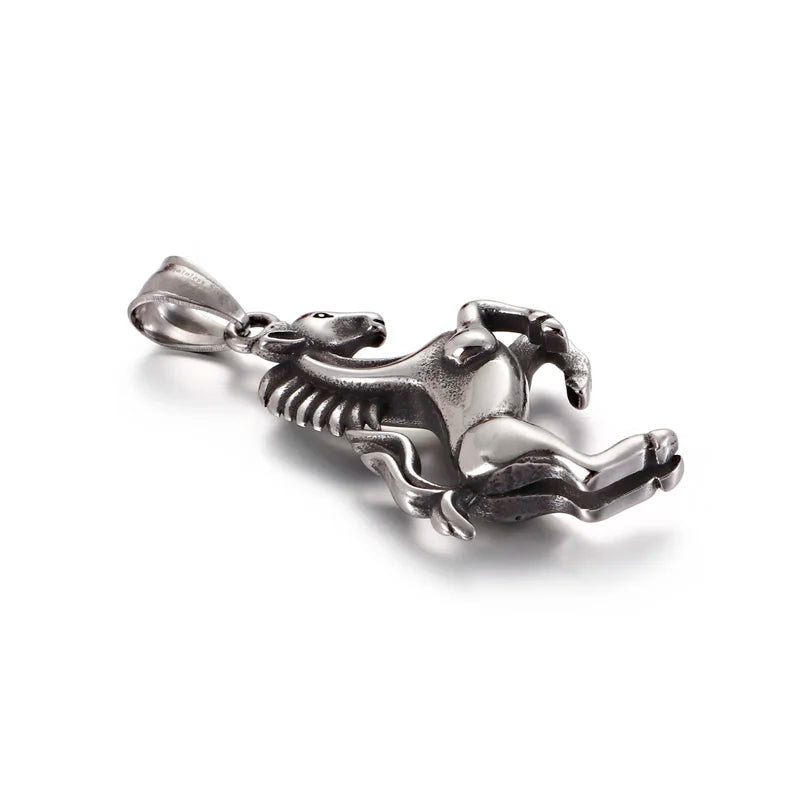 Stainless Steel Running Horse Necklace For Men Hip Hop Animal Colar.