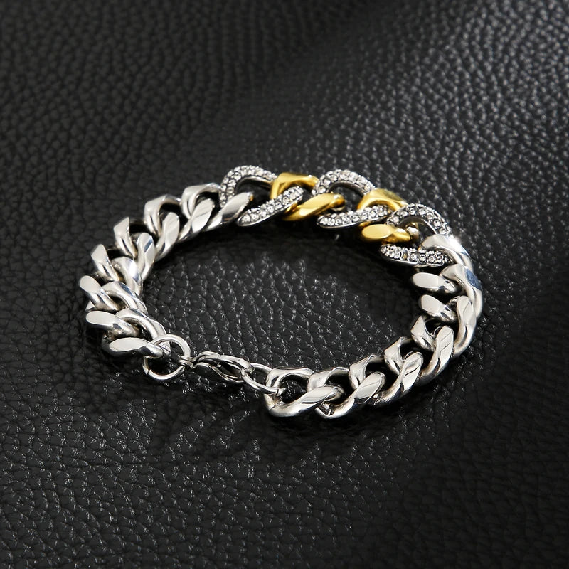 13mm Zircon Bracelet For Women And men Thick Chain Stainless Steel.