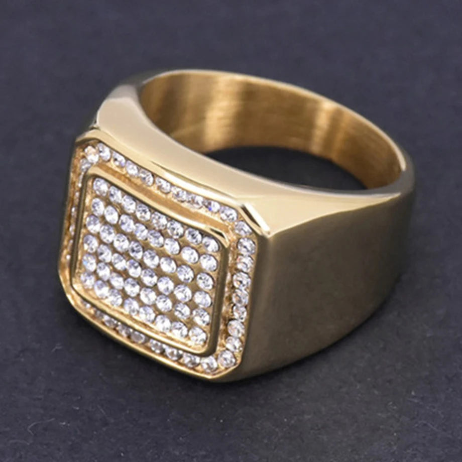 Hip Hop Men's 316L Stainless Steel  Cubic Zircon Rings