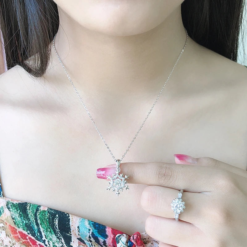 Women's Silver Snowflake Moissanite Diamond Necklace