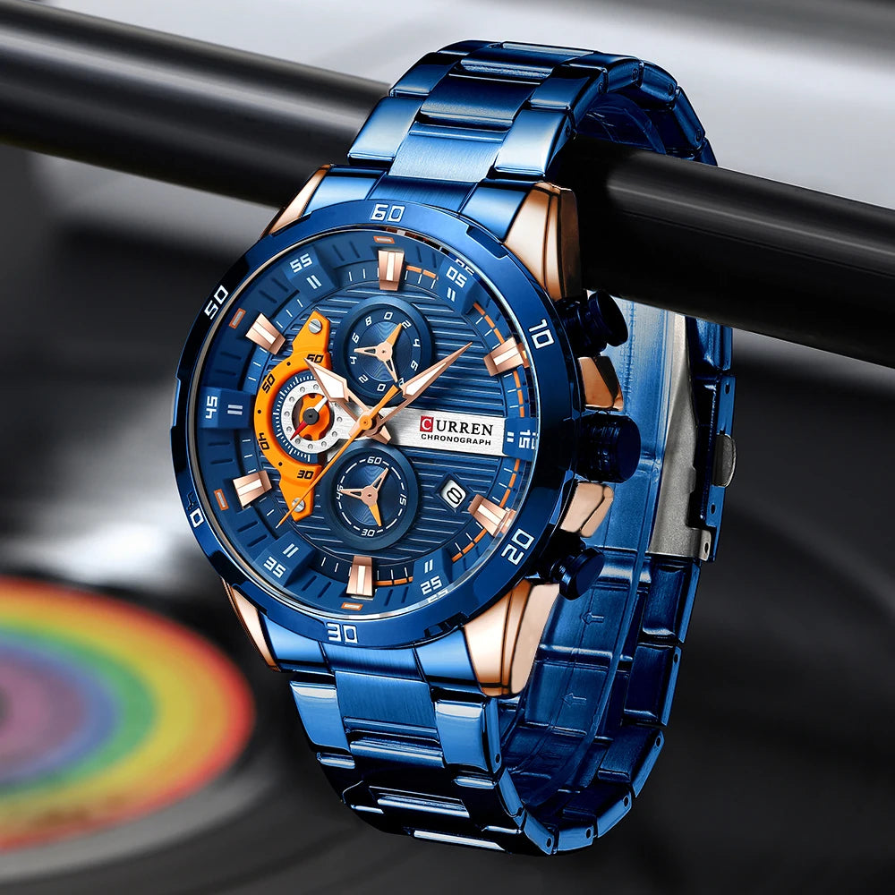 Mens Stainless Steel Luminous Chonograph Sports Watch