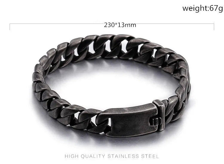 Bike Chain Bracelets Men 25mm Width Stainless Steel Brushed Link.