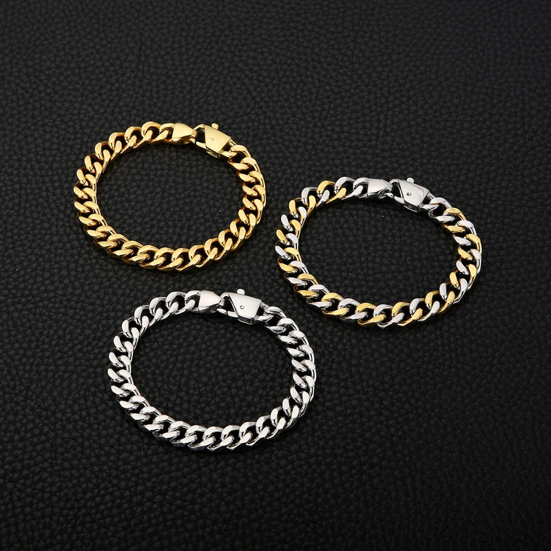 3 Color 316L Stainless Steel Cuban Chain Men's Bracelet