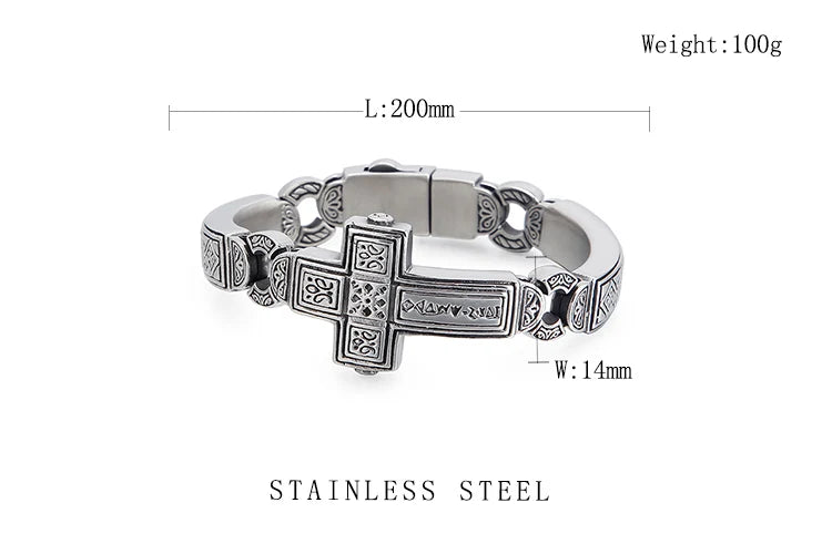 Christian Big Cross Charm Bracelets Men 20cm Stainless Steel.