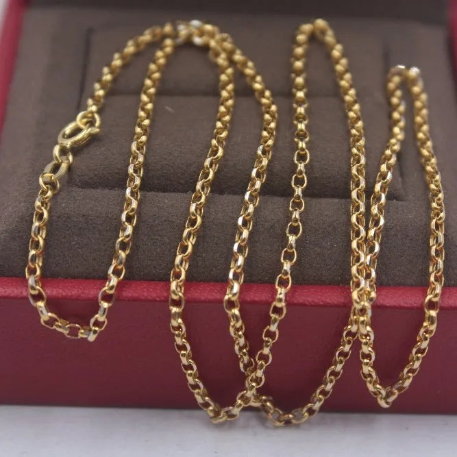 18K Solid Gold Rolo Chain Necklace Men Women 16" 18" 20" 22" 24".