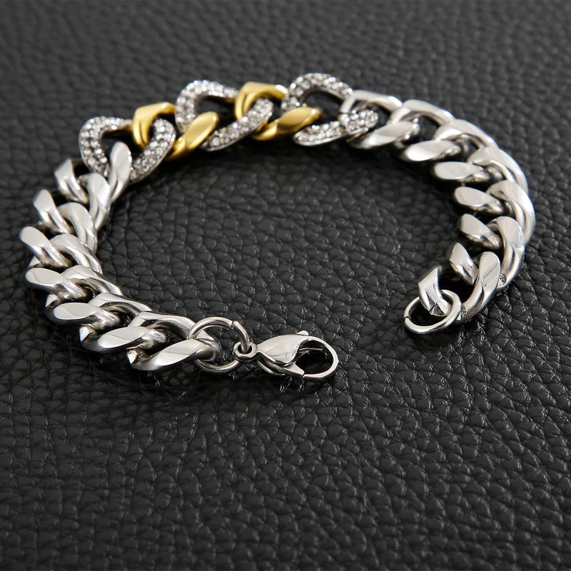 13mm Zircon Bracelet For Women And men Thick Chain Stainless Steel.