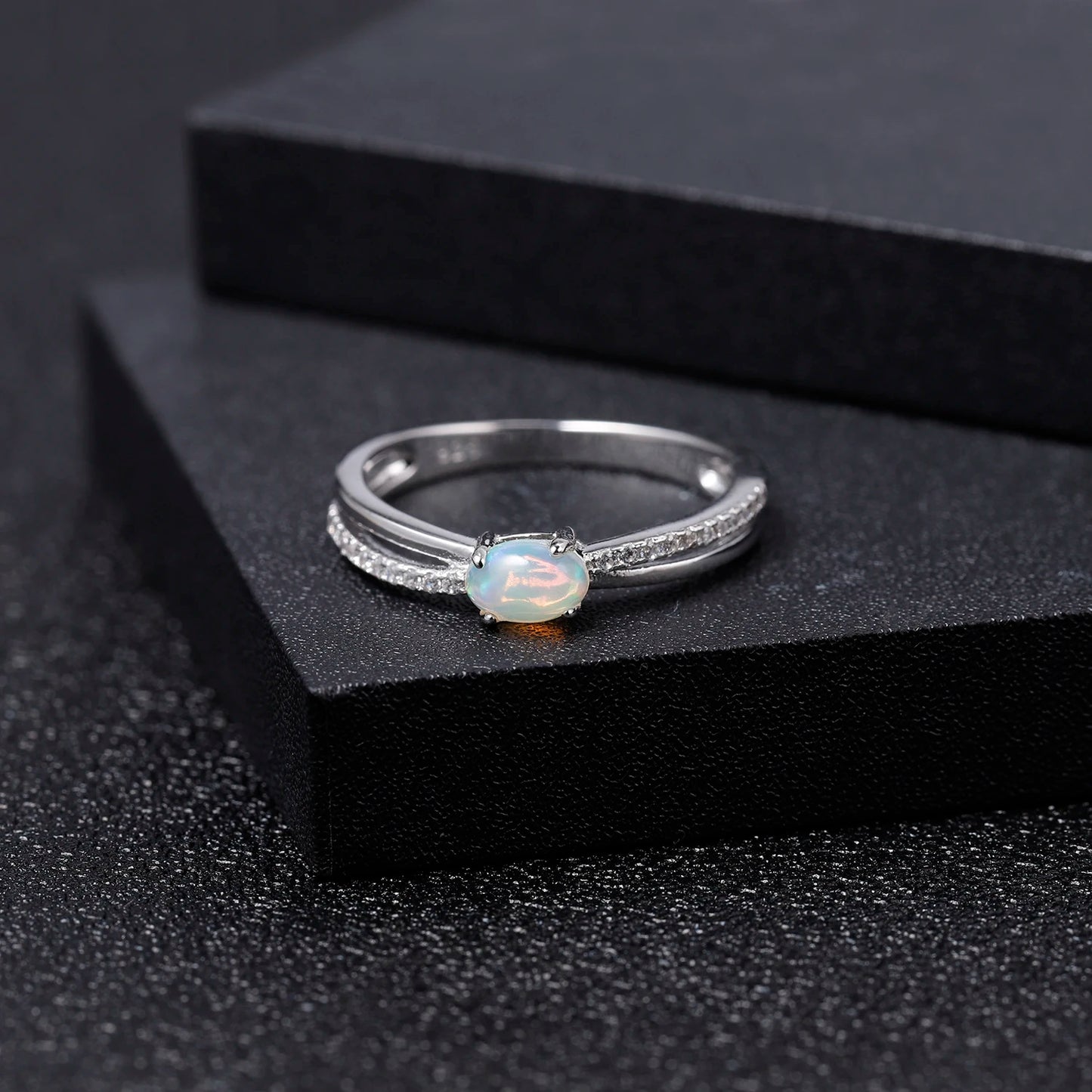 Women Infinity Genuine Oval Topaz Garnet Amethyst Opal Ring
