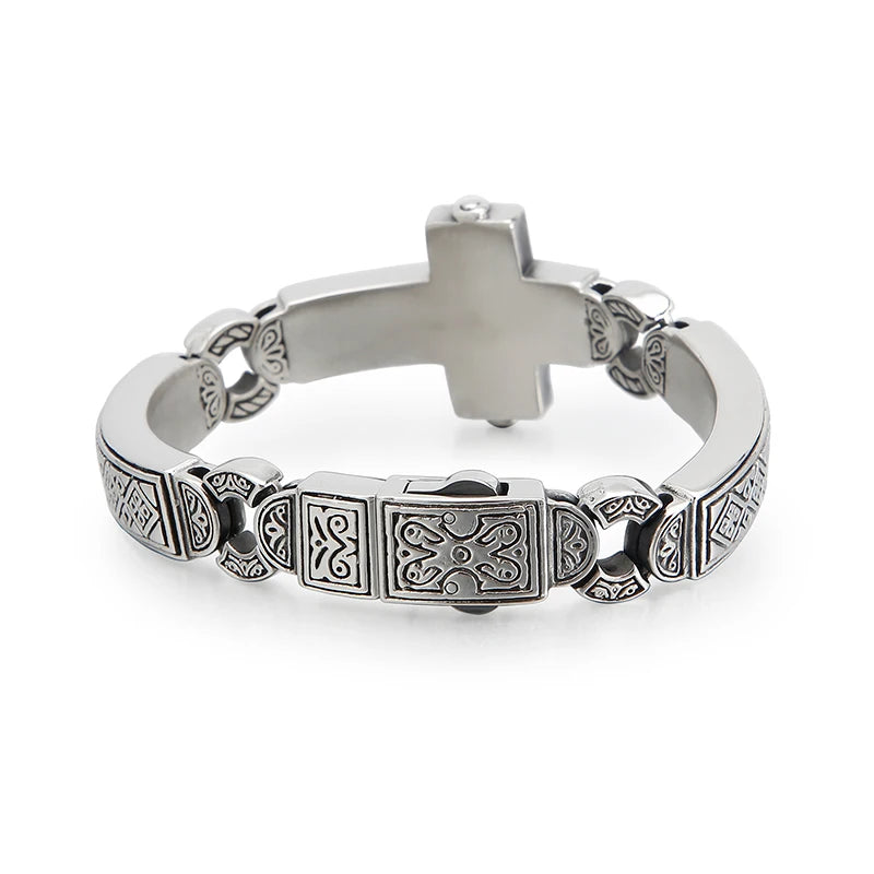 Christian Big Cross Charm Bracelets Men 20cm Stainless Steel.