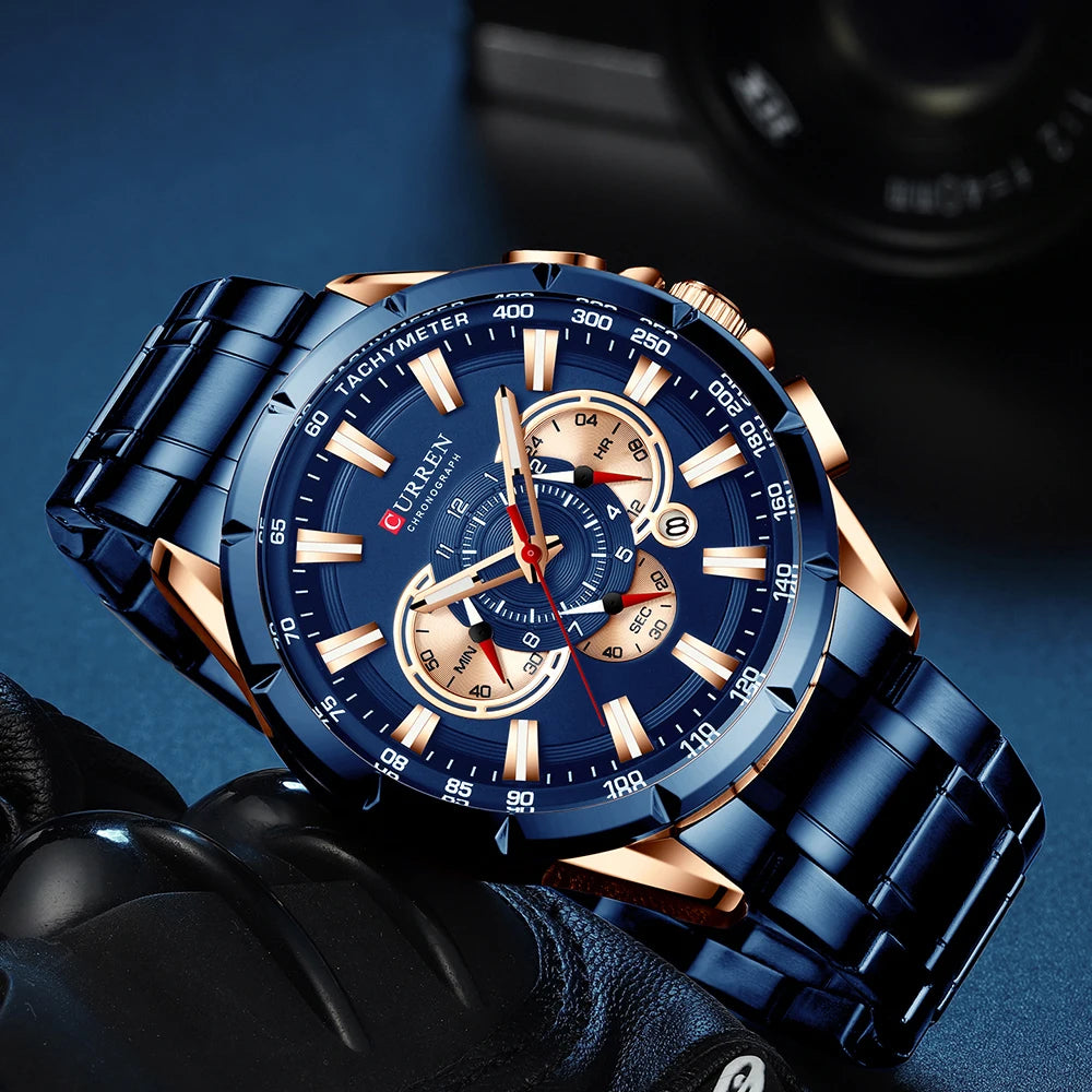 Mens Stainless Steel Chronograph Luminous Quartz Watch