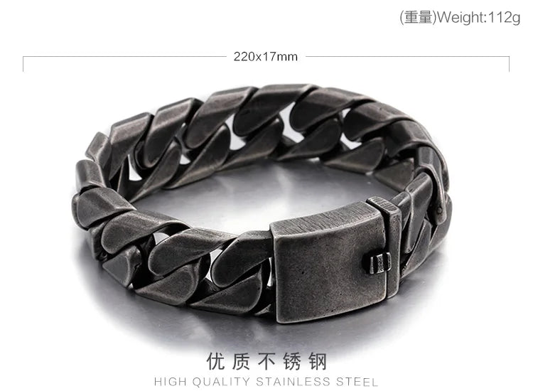 Bike Chain Bracelets Men 25mm Width Stainless Steel Brushed Link.