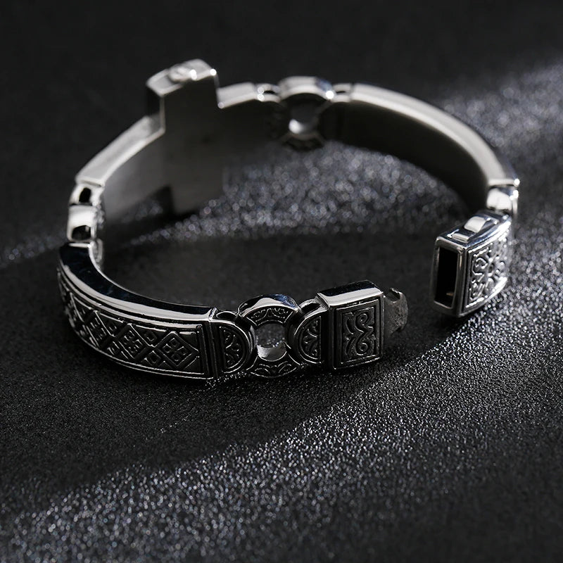 Christian Big Cross Charm Bracelets Men 20cm Stainless Steel.