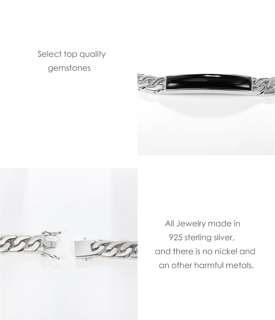 Black Onyx Bracelet for Men / Women Sterling Silver Chain Bracelet.